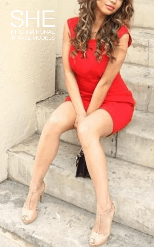 Elegant Giulia in a red dress